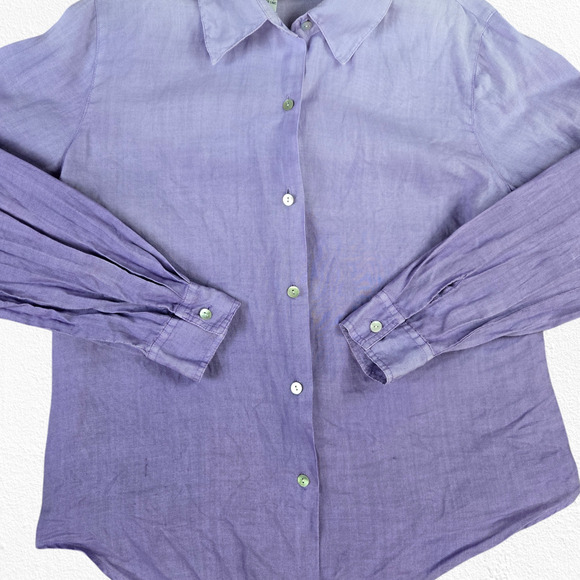 90s Vintage Purple Ombre Linen Button Down Casual Carlie’s Court Top Size Medium - Picture 3 of 7